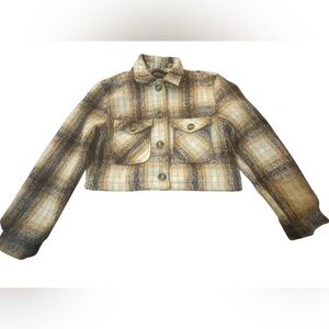 Ambiance Brown Plaid Cropped Utility Jacket